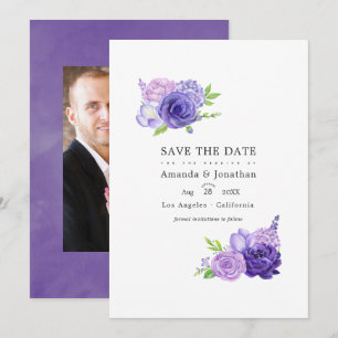 Ultra-Violett-Aquarell-Blumen-Hochzeitsfoto Save The Date