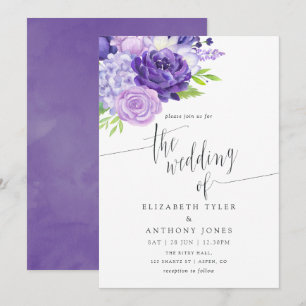 Ultra-Violett-Aquarell-Blumenhochzeits-Einladung Einladung