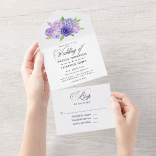 Ultra-Violett-Blumenhochzeit All In One Einladung