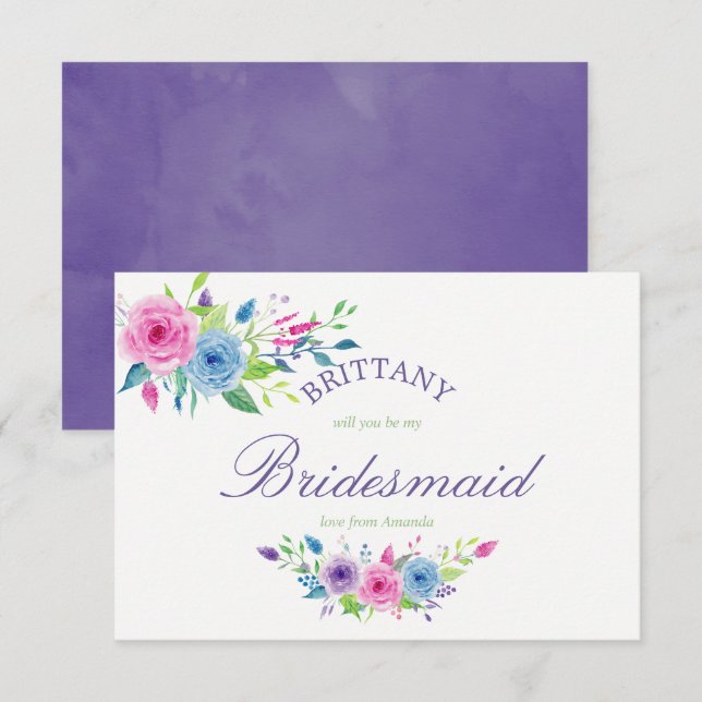 Ultra-Violett-Blüte wird meine Bridesmaid sein Einladung (Vorne/Hinten)