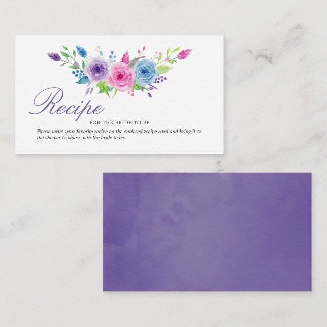 Ultra-Violett-Brautparty-Rezept Beilage Mitteilungskarte (Vorne/Hinten)