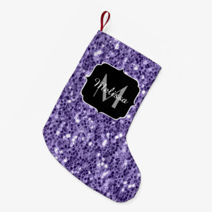 Ultra violett lila Glitter funkelt Monogramm Kleiner Weihnachtsstrumpf
