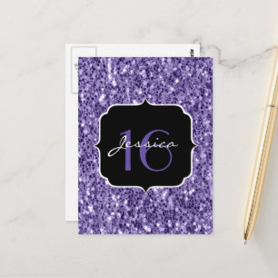 Ultra violett lila Glitter funkelt Sweet 16 Postkarte