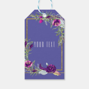 Ultra Violett Lila & Gold Blumen Boho Geschenkverp Geschenkanhänger