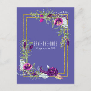 Ultra Violett Lila & Gold Blumen "Save the Date" Ankündigungspostkarte