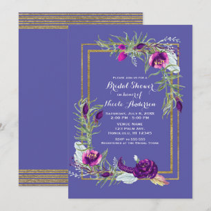 Ultra Violett Lila und Gold Blumen Hochzeitsdusche Einladung