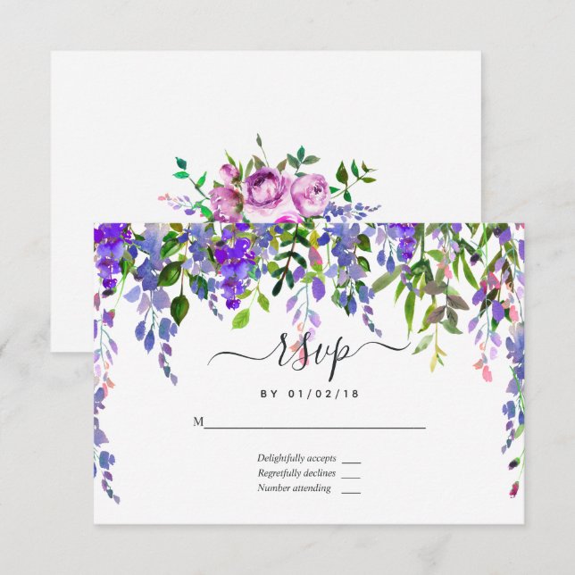 Ultra-Violett-Wasserfarben-Blüte RSVP Karte (Vorne/Hinten)