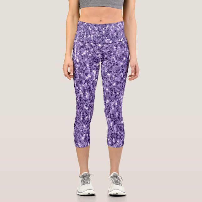 Ultra-violette lila Glitzer-Glitzern Capri Leggings (Vorderseite)