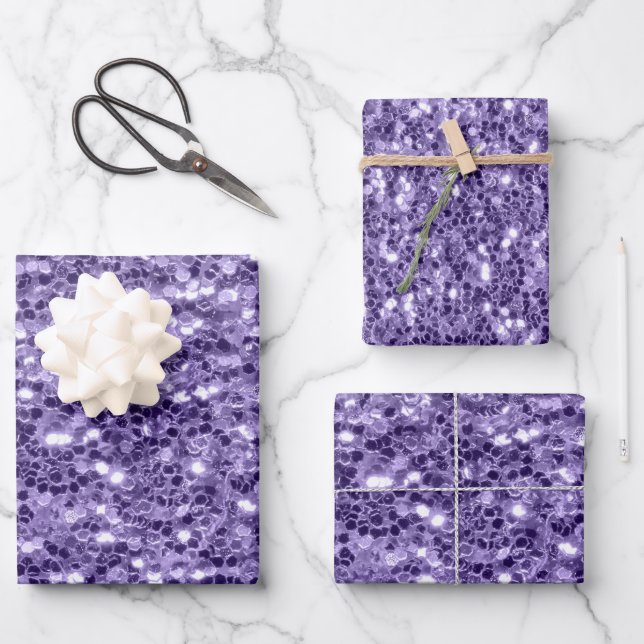 Ultra-violette lila Glitzer-Glitzern Geschenkpapier Set (Vorderseite)
