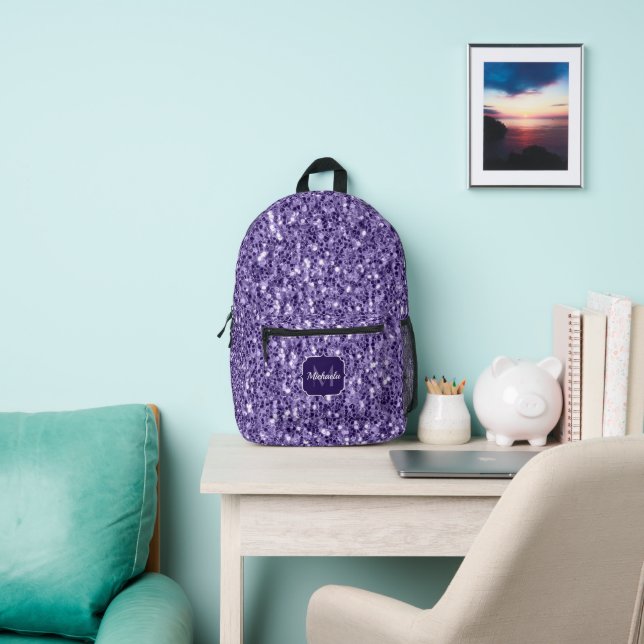 Ultra-violette lila-Glitzer-Glitzern Monogramm Bedruckter Rucksack (InSitu)