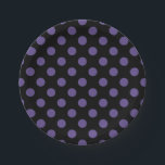 Ultra violette Polka Punkte auf schwarz Pappteller<br><div class="desc">Pantone's Farbe des Jahres für 2018 ist ultraviolett.</div>