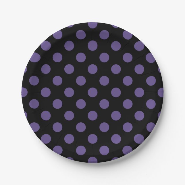 Ultra violette Polka Punkte auf schwarz Pappteller (Vorderseite)