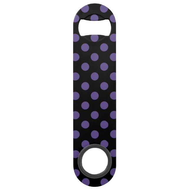 Ultra violette Polka Punkte auf schwarz Speed Flaschenöffner (Vorderseite)