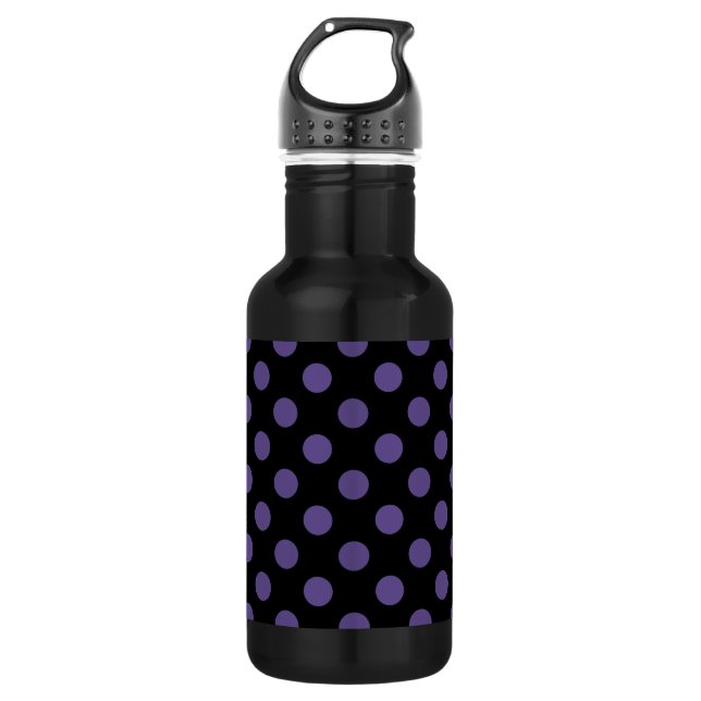 Ultra violette Polka Punkte auf schwarz Trinkflasche (Vorderseite)