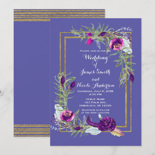 Ultra Violette Purpur- und Gold-Blumen-Boho-Hochze Einladung