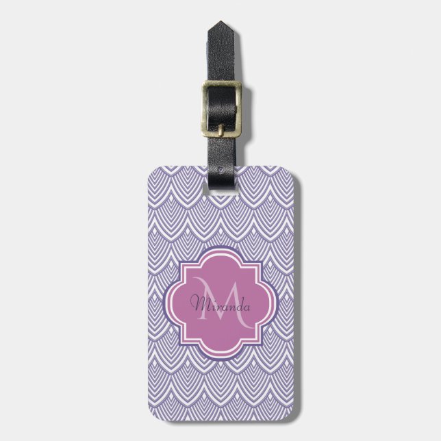 Ultra-violette Scallops Orchid Monogram Name Gepäckanhänger (Vorderseite vertikal)