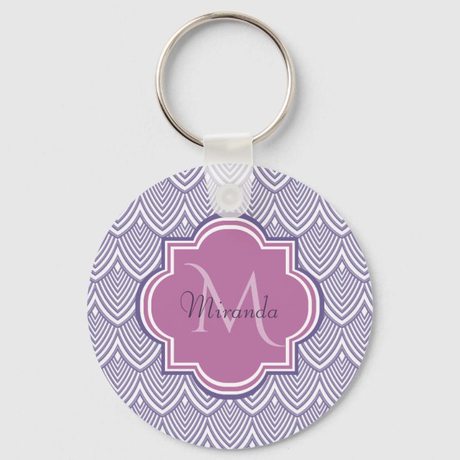 Ultra-violette Scallops Orchid Monogram Name Schlüsselanhänger (Vorderseite)