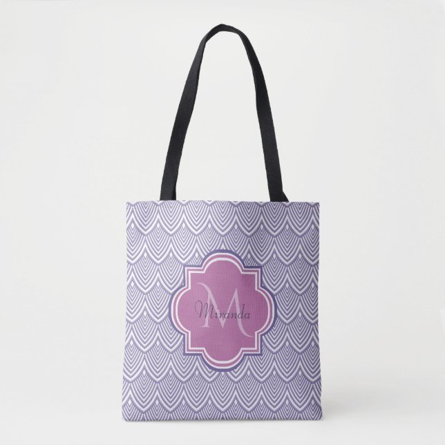 Ultra-violette Scallops Orchid Monogram Name Tasche (Vorderseite)