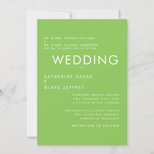 Ultra-zeitgenössische Lime Green Hochzeit Einladun Einladung (Vorderseite)