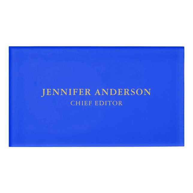 Ultramarine Blue Gold Professional Modern Plain Namenschild (Vorderseite)