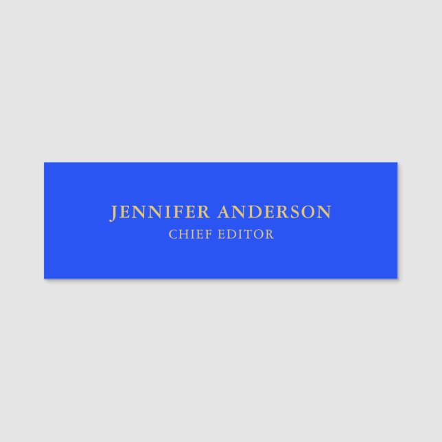 Ultramarine Blue Gold Professional Modern Plain Namensschild (Vorderseite)
