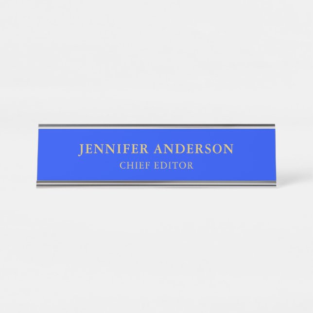 Ultramarine Blue Gold Professional Modern Plain Schreibtischnamensplakette (Vorderseite )