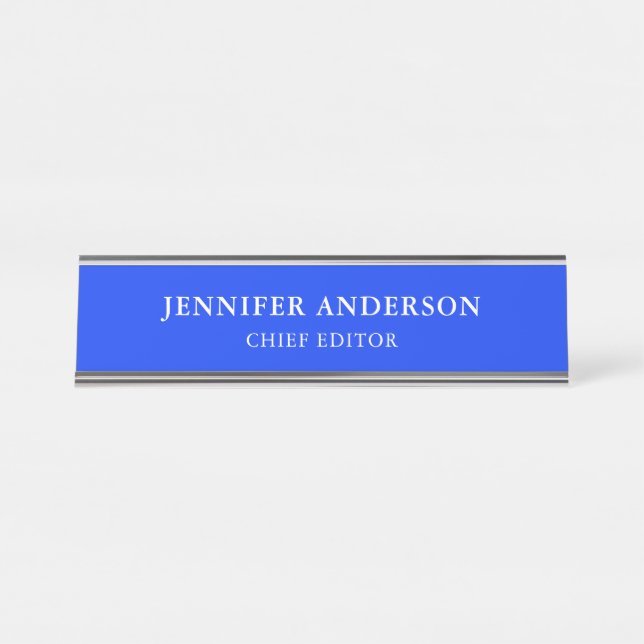 Ultramarine Blue Professional Modern Plain Schreibtischnamensplakette (Vorderseite )