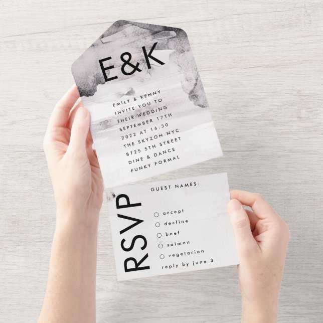 Ultramoderne Gender-Neutral-Tinte-Hochzeit All In One Einladung (Abreißtisch)