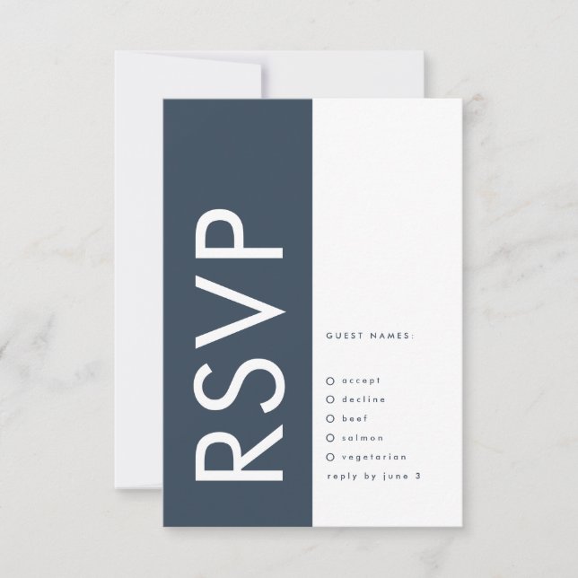 Ultramoderne, muffige Big Monogram Navy Blue Weddi RSVP Karte (Vorderseite)