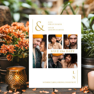 Ultramoderne, trendige White & Gold 4 Multi-Fotos Save The Date