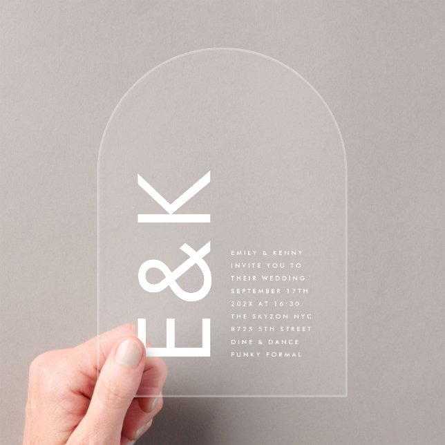 Ultramoderner Mongram-Hochzeitsbogen Acryleinladungen (Insitu (Handheld))