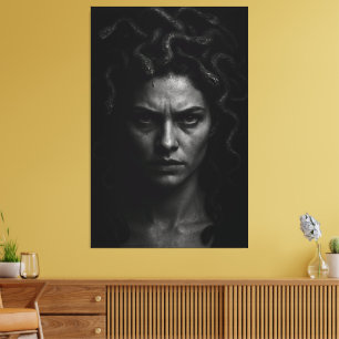 Ultrarealistischer Schwarz-Weiß-Medusa-Headshot Leinwanddruck