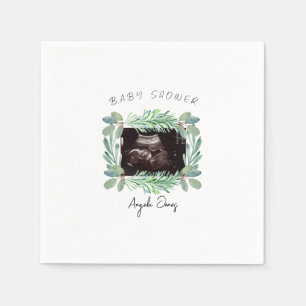 Ultraschall-Foto Greenery Neutrale Babyparty  Serviette