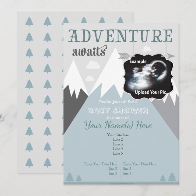 Ultrasound Adventure Mountain Baby Dusche einladen Einladung (Vorne/Hinten)