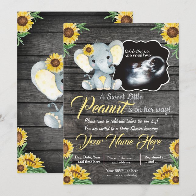 Ultrasound Elephant Baby Dusche Einladung, rustika Einladung (Vorne/Hinten)