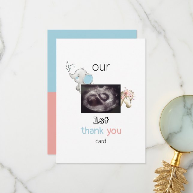 Ultrasound Funny Twin 1er Carte de remerciements B (Devant/Arrière en situation)