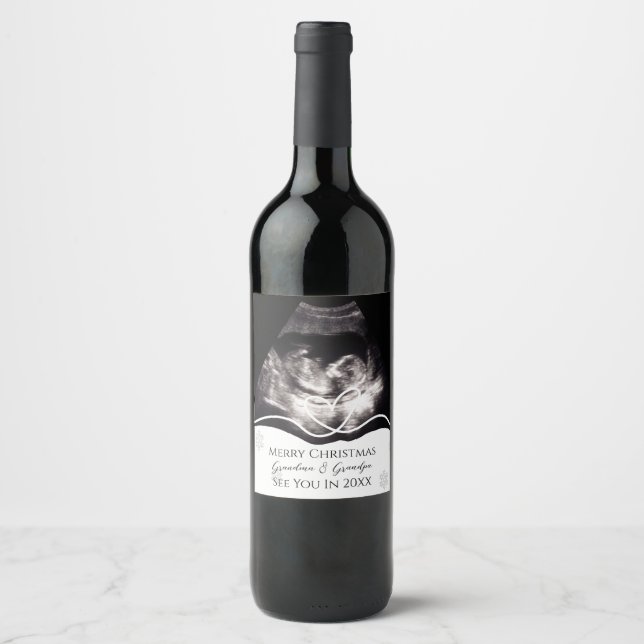 Ultrasound Grandparents Pregnancy Announcement Weinetikett (Vorderseite)