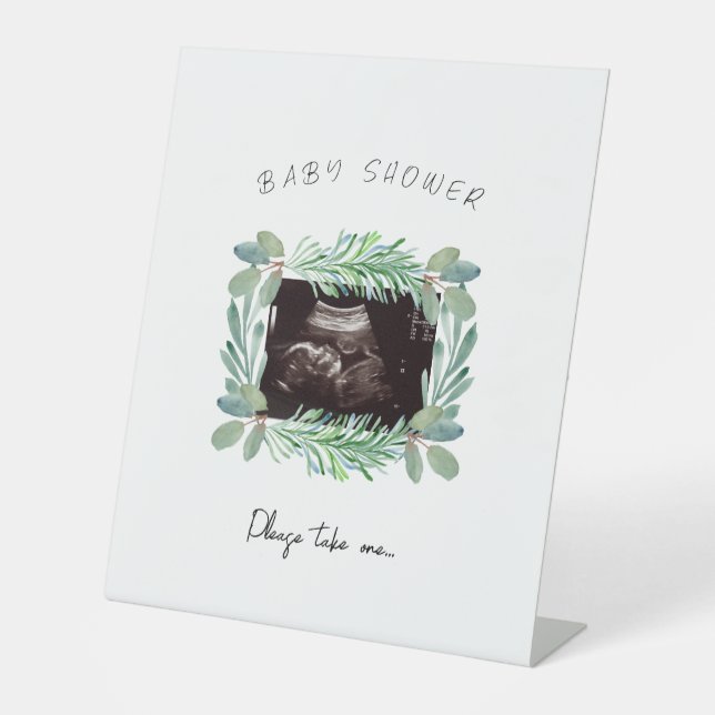 Ultrasound Greenery Baby Shower PLease Nehmen Sie  Sockelschild (Vorderseite)
