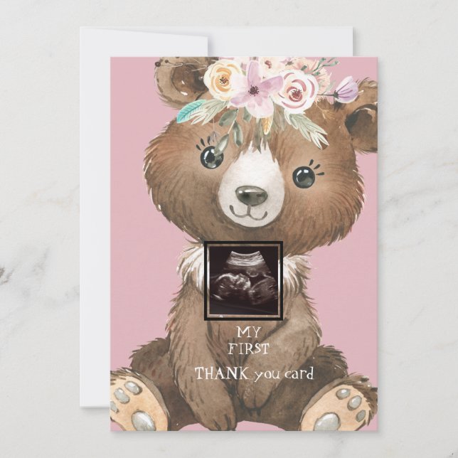 Ultrasound Photo Boho Bear rose drôle Merci (Devant)