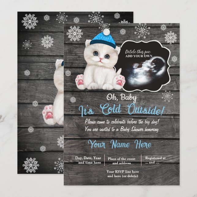 Ultrasound Winter Cat Kitten Babydusche Einladung (Vorne/Hinten)