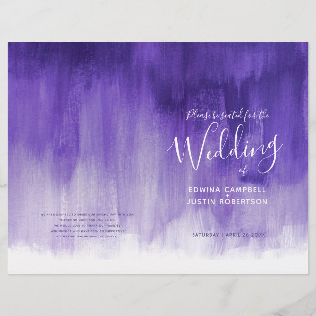 Ultraviolet purple abstract art wedding programme (Vorderseite)