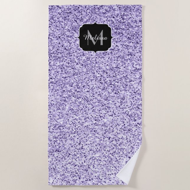 Ultraviolett lila Glitzer-Funkeln Monogramm Strandtuch (Vorderseite)