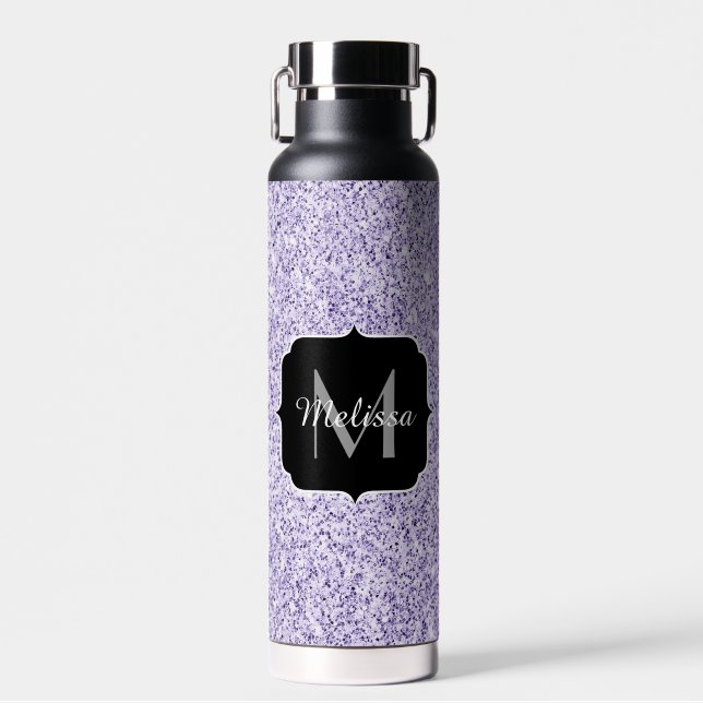 Ultraviolett lila Glitzer-Funkeln Monogramm Trinkflasche (Vorne)