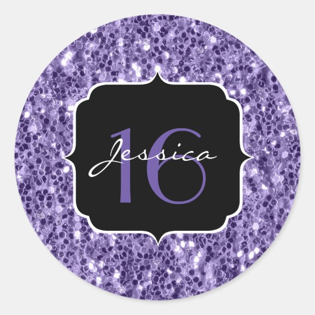 Ultraviolett lila Glitzer Glitzern Sweet 16 Runder Aufkleber (Vorderseite)