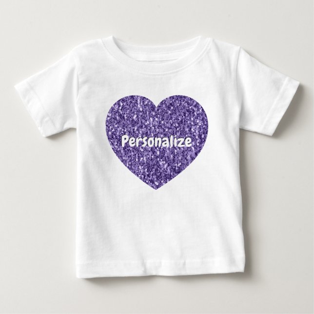 Ultraviolett lila Glitzern Herz personalisieren Baby T-shirt (Vorderseite)