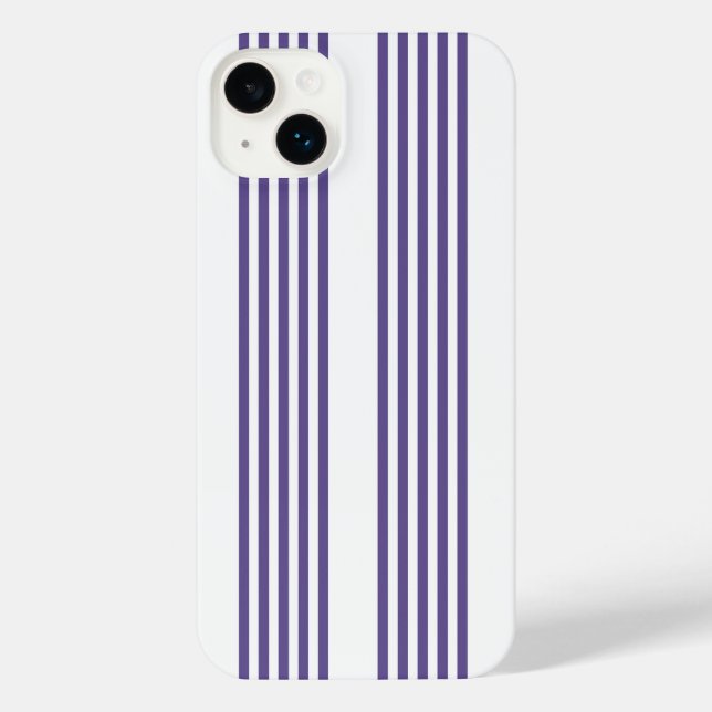 Ultraviolett und weiß, fünf Streifen iPhone 14 Plus Hülle (Rückseite)