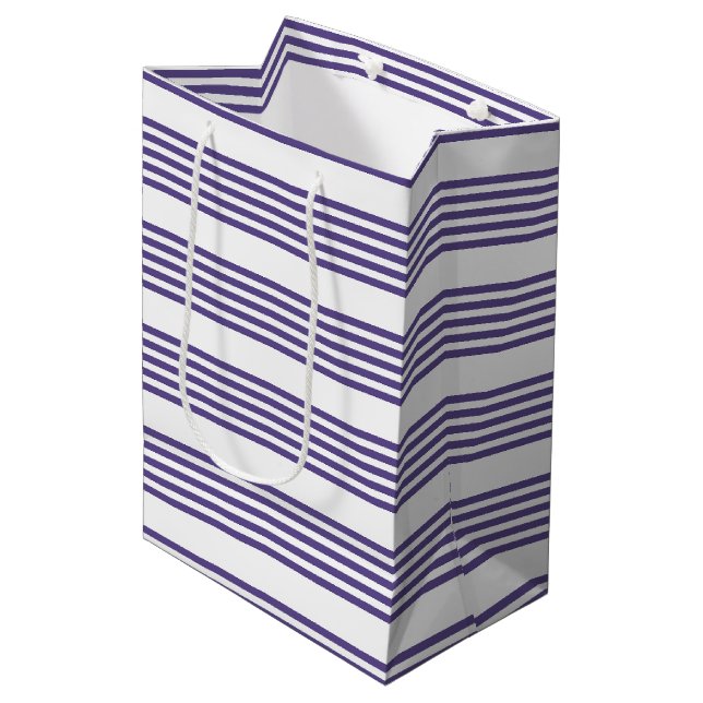 Ultraviolett und weiß, fünf Streifen Mittlere Geschenktüte (Vorderseite Schrägansicht)