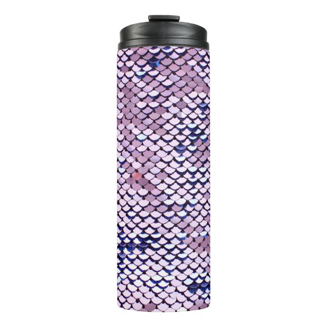 Ultraviolette, lebendige Sequenzer Glitzer glänzen Thermosbecher (Vorderseite)