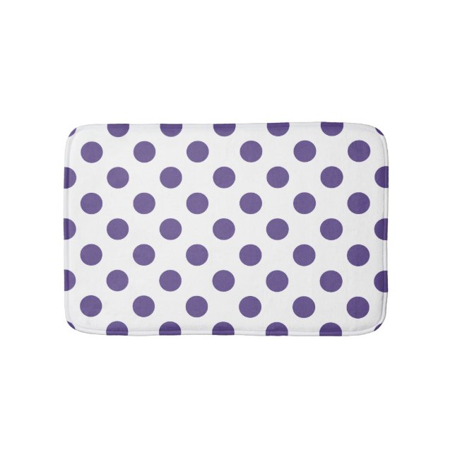 Ultraviolette Polka-Punkte auf weiß Badematte (Vorderseite)