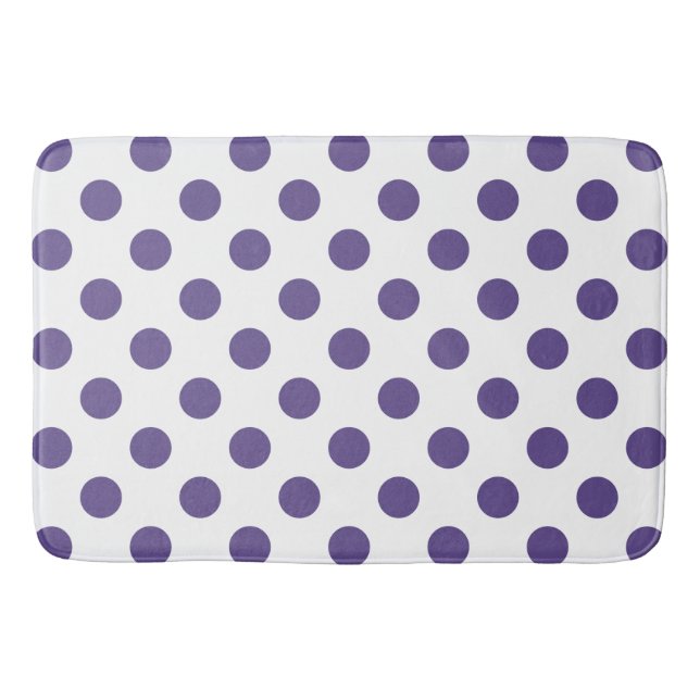 Ultraviolette Polka-Punkte auf weiß Badematte (Vorderseite)